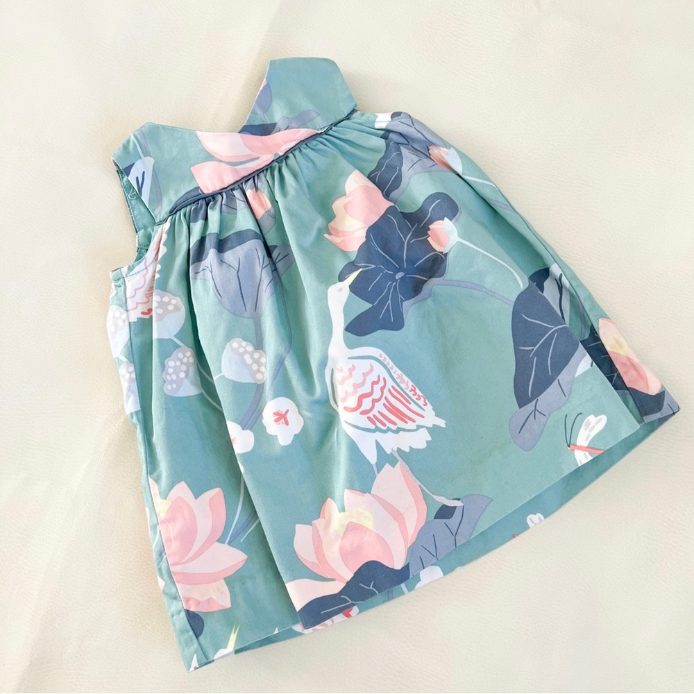 EUC Tea Collection Crane Dress and Bloomers 9-12m